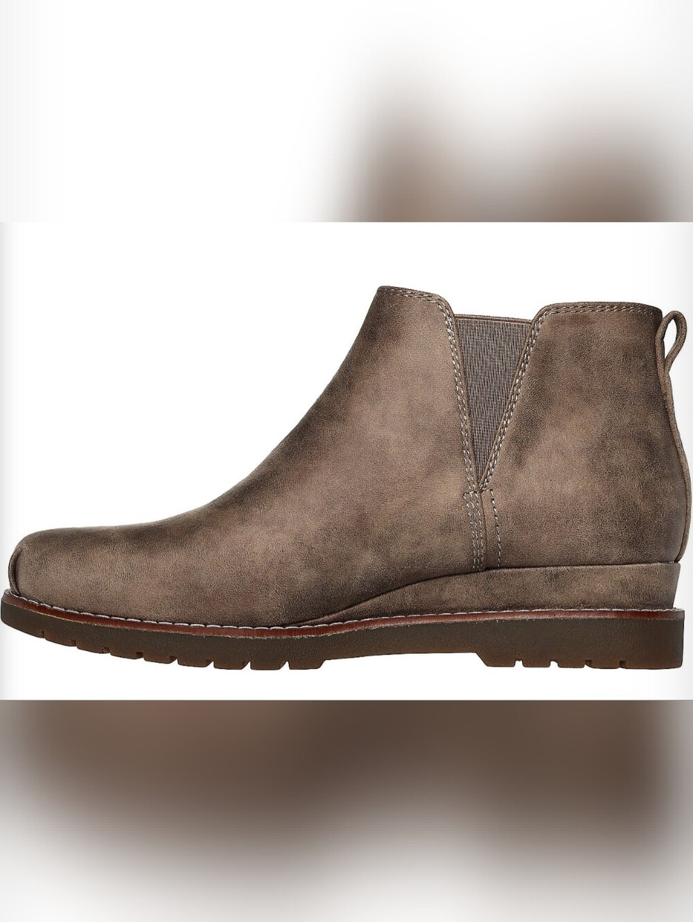 Sketchers Bobs Chill Wedge Ankle Booties Boots Taupe Pull On Memory Foam Wo Sz 8